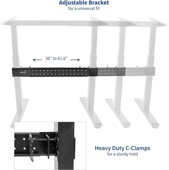 VIVO Black Universal Steel Clamp-on Desk Stabilizer Bar, 36 to 61.6 inch Bracket Support System for Sit to Stand Desk Frames, DESK-STB01B - LeafyLoom