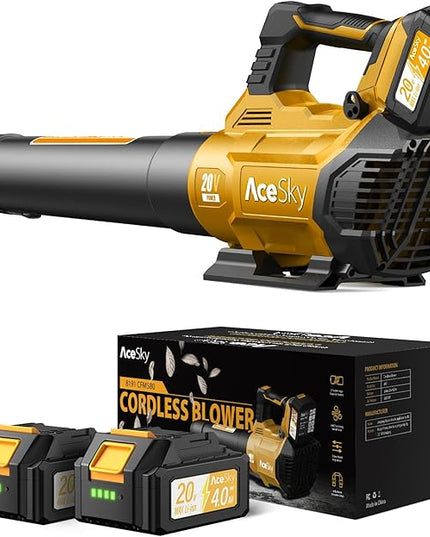 Leaf Blower Cordless, 580CFM/160MPH & 3 Speed Levels, Electric Cordless Leaf Blower with 2 * 4.0Ah Battery Powered, Blowers for Lawn Care, Blower with Extension Nozzle - LeafyLoom