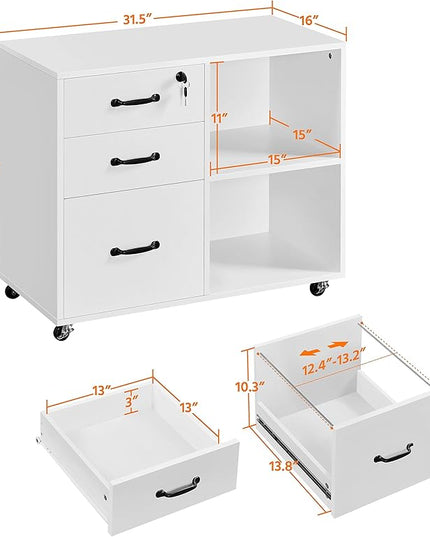 Yaheetech File Cabinet Mobile Letter Size File Organization Unit Mobile Lateral Filing Cabinet Printer Stand for Home and Office,White - LeafyLoom