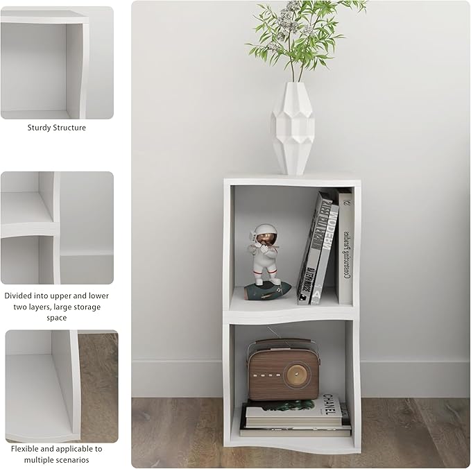 ECYIL Double Layered Independent Storage Rack, Full Circular Color Blocking Bookshelf, Suitable for Home, Office, Living Room, etc (white) - LeafyLoom