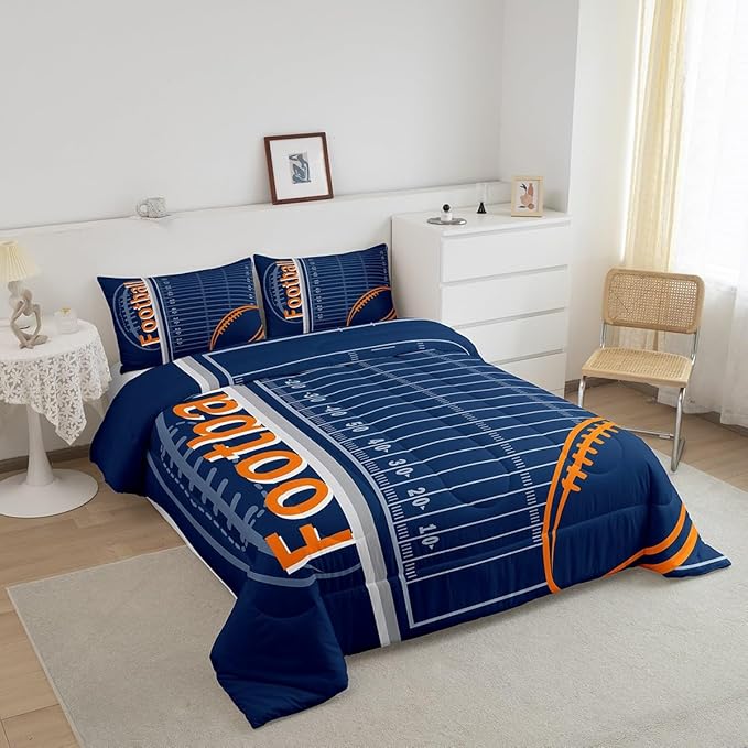 Feelyou Football Bedding Set Full Size Rugby Sports Comforter Set for Kids Boys Girls Decor Soccer Ball Game Comforter Microfiber American Football Duvet Set Bedroom Quilt Set - LeafyLoom