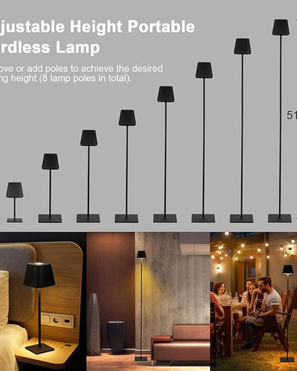 Neoglint Cordless Floor Lamp for Outdoor/Indoor, Touch Control Adjustable Height LED Lamp, Dimmable Rechargeable Battery Operated Lamp for Bedroom, Living Room, Patio(Square) - LeafyLoom