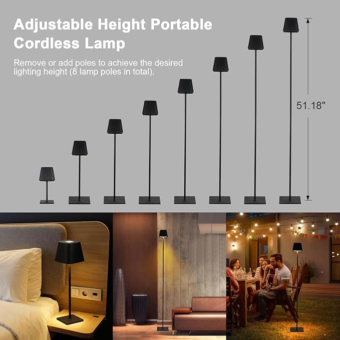 Neoglint Cordless Floor Lamp for Outdoor/Indoor, Touch Control Adjustable Height LED Lamp, Dimmable Rechargeable Battery Operated Lamp for Bedroom, Living Room, Patio(Square) - LeafyLoom