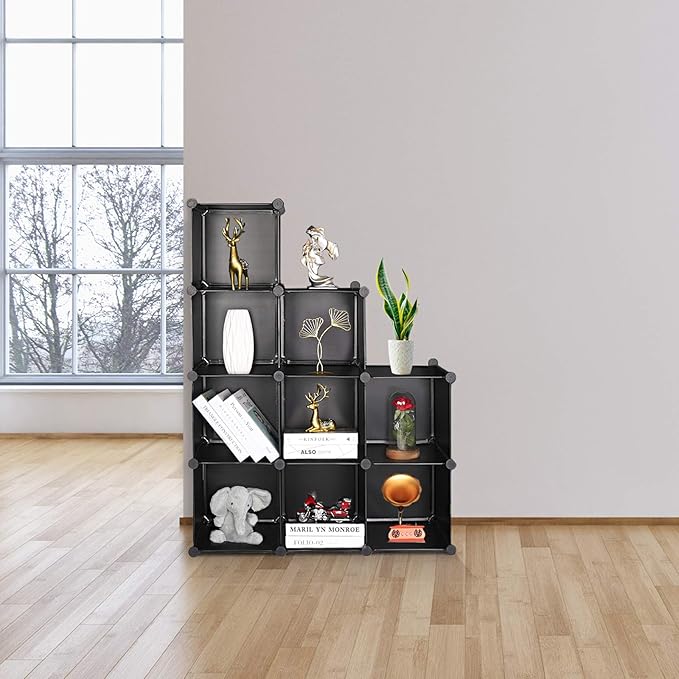 TUMUCUTE Cube Storage Organizer, 9-Cube DIY Plastic Closet Cabinet Modular Bookcase, Storage Shelves for Bedroom Living Room, Office, Black - LeafyLoom