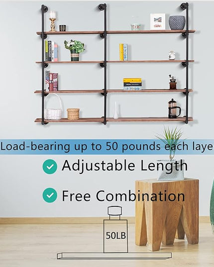Pynsseu Industrial Wall Mounted Iron Pipe Shelf, Rustic DIY Open Bookshelf, Farmshouse Pipe Shelves for Kitchen Bathroom, 3 Pack - LeafyLoom