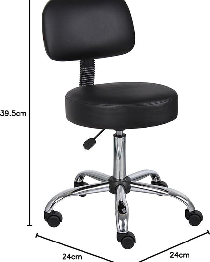 Boss Office Products Be Well Medical Spa Stool with Back in Vinyl, Black - LeafyLoom
