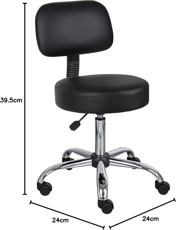 Boss Office Products Be Well Medical Spa Stool with Back in Vinyl, Black - LeafyLoom