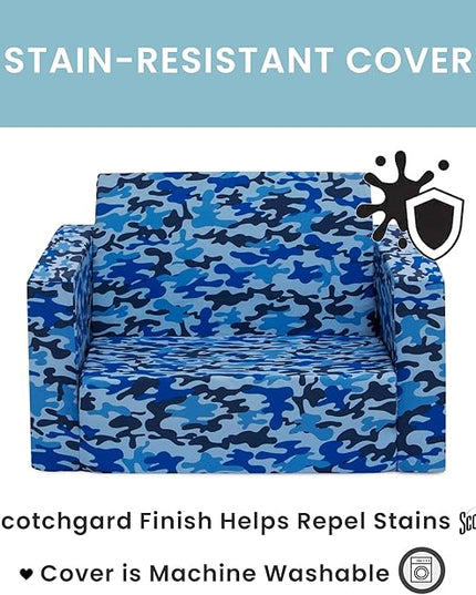 Delta Children Cozee Blue Camo Convertible Foam Chair to Lounger for Kids - LeafyLoom