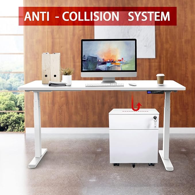 AIMEZO 71" W Standing Desk Frame, Dual Motor Electric Height Adjustable Sit Stand Desk Frame with 4 Memory Preset Button, USB Charging Port for Home Office (3 Tier Legs, White) - LeafyLoom