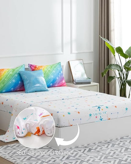 Btargot Super Soft 6 Pieces Gradient Star Ring Comforter Set, Colorful Glitter Rainbow Star Pattern Bedding Set for Boys Girls Teens,Full Multicolor - LeafyLoom
