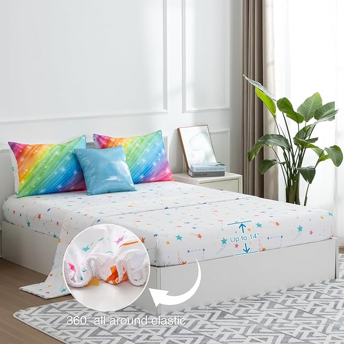 Btargot Super Soft 6 Pieces Gradient Star Ring Comforter Set, Colorful Glitter Rainbow Star Pattern Bedding Set for Boys Girls Teens,Full Multicolor - LeafyLoom