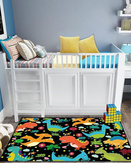 Dino Rugs for Boys Room Kids Play Rug Dinosaur Play Rug Dinosaur Carpet Dinosaur Rug Dinosaur Cartoon Carpet for Boys and Girls Bedroom Classroom,Black 3'×4' - LeafyLoom