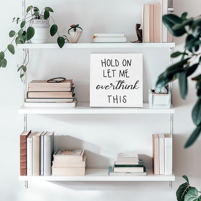 Office Desk Decor Funny Office Decor Accessories Cubicle Decor Hold on Let Me Overthink This Wood Signs Home Decor Gifts Funny Office Signs Funny Quotes Table Decor for Work Desk Decor (5x5inch) - LeafyLoom