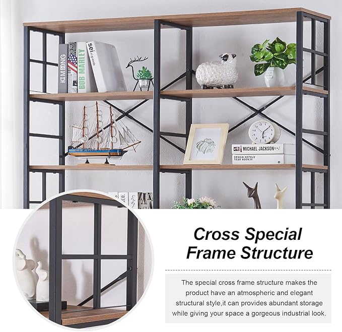 HOMISSUE Tall Bookshelf, 84" Bookshelves and Bookcases Double Wide 7-Tier Bookshelf, Tall Bookcase Wood Style and Metal Open Display Shelves for Living Room Home Office, Rustic Brown - LeafyLoom