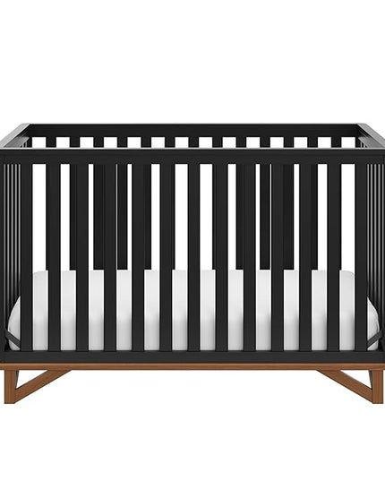 Storkcraft Santa Monica 5-in-1 Convertible Crib (Black with Vintage Driftwood) – GREENGUARD Gold Certified, Modern Design, Two-Tone Baby Crib, Converts to Toddler Bed, Daybed and Full-Size Bed - LeafyLoom