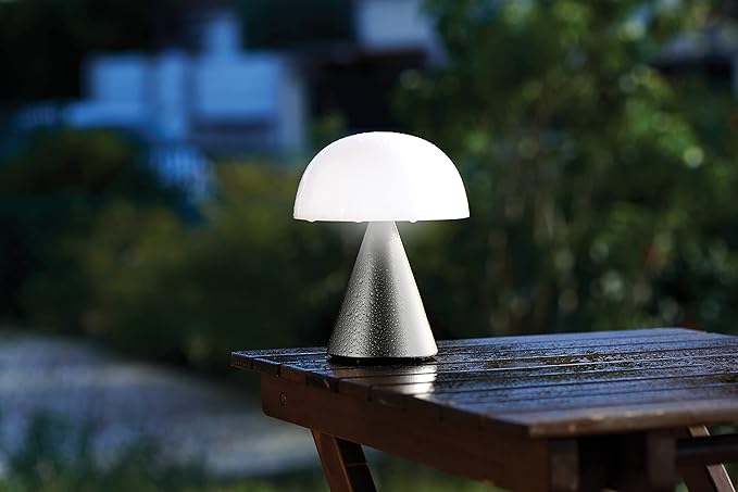 Lexon Mina L Mushroom Lamp - 9 LED Color Table Lamp for Bedrooms, Living Room & Office - Cordless, Rechargeable with 24h Light & Dimmer, Aluminum, Large - Alu Poli - LeafyLoom
