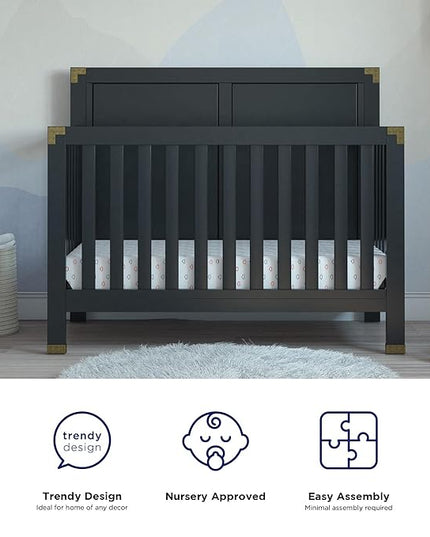 Baby Relax Miles 5-in-1 Convertible Crib, Solid Pine Wood, Black - LeafyLoom