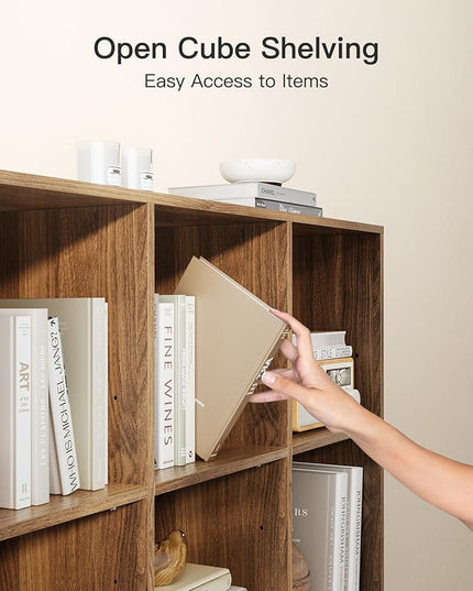 Pipishell 9-Cube Bookshelf, Bookcase with 3 Height-Adjustable Shelves and Solid Legs, Cube Storage Shelf, Modern Freestanding Open Bookshelf for Living Room, Bedroom (Walnut) - LeafyLoom