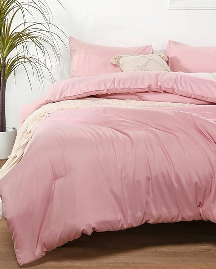 ROSGONIA Pink Comforter Set Queen, 3pcs (1 Boho Pink Comforter & 2 Pillowcases) All Season Bedding Comforters Lightweight Bedspread Blanket Quilt - LeafyLoom