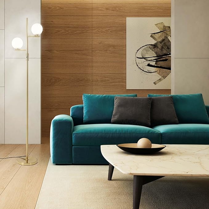 Dimmable Floor Lamp,Modern Floor Lamp,Gold Floor Lamp,Mid-Century Floor Lamps,Frosted Glass Stand Up Lamp for Living Room, Bedroom,Office,Contemporary LED Tall Pole Lamp Indoor - LeafyLoom
