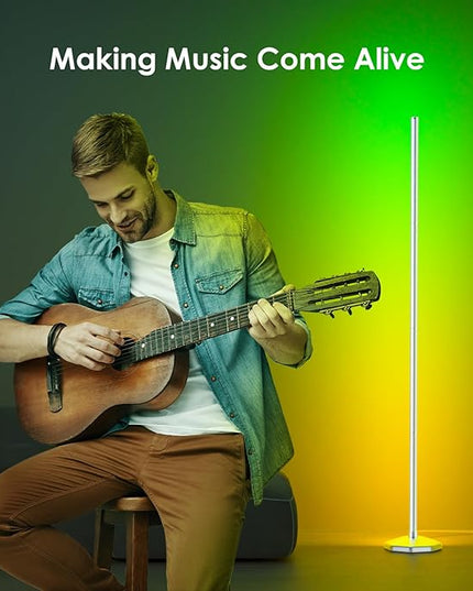 bedee LED Corner Floor Lamp: 65" RGB Color Changing Floor Lamp with Music Sync, Modern Standing Mood Light with Remote & App Control, Creative DIY Mode for Living Room, Bedroom - LeafyLoom