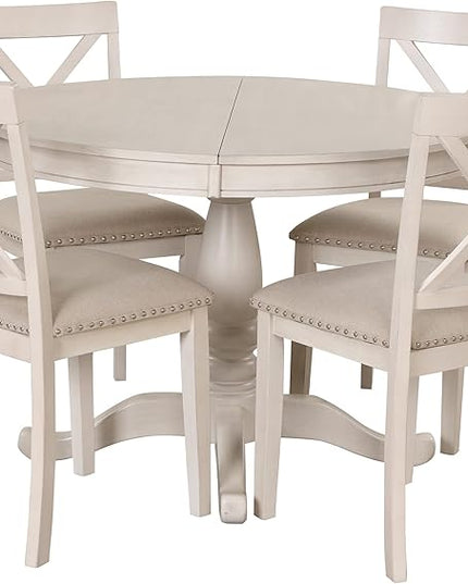 NicBex Round Dining Table Set for 4 Kitchen & Dining Room Tables Modern Dining Table Set for 4, Round Table and 4 Kitchen Room Chairs for Dining Room, Dinette, Breakfast Nook, Antique White - LeafyLoom