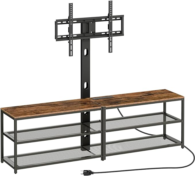 TV Stand with Mount and 4 Power Outlets 70.9", Entertainment Center Media Console, Swivel TV Stand Mount up to 80 inch TVs, Height Adjustable, Metal Frame for Living Room, Bedroom TVHR358E01 - LeafyLoom
