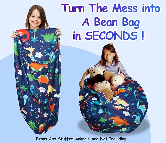 Bean Bag Storage Toddler Kids'Rooms Organizer Giant Beanbag Great Plush Toy Alternative Washable Ultra Soft Cover Dinosaur Plush Toys or Textile Sack Bag Space Save (Without Filling) X-Large - LeafyLoom
