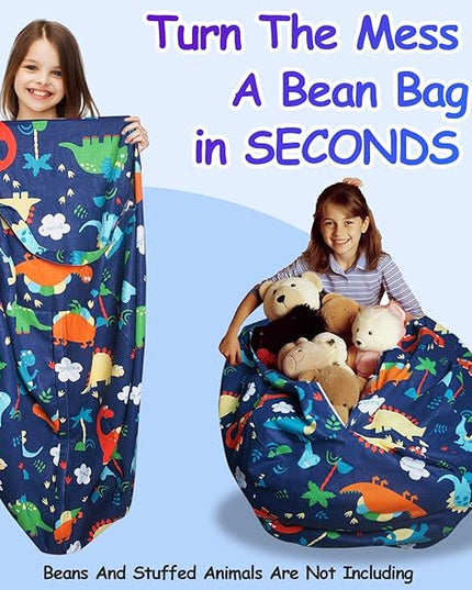 Stuffed Animal Storage Bean Bag Chairs(No Filler) Toy Organizer Bags Chair Cover for Kids Cotton Canvas Beanbag with Zipper Organizing Keep Room your Plush Toys and More Organized - LeafyLoom