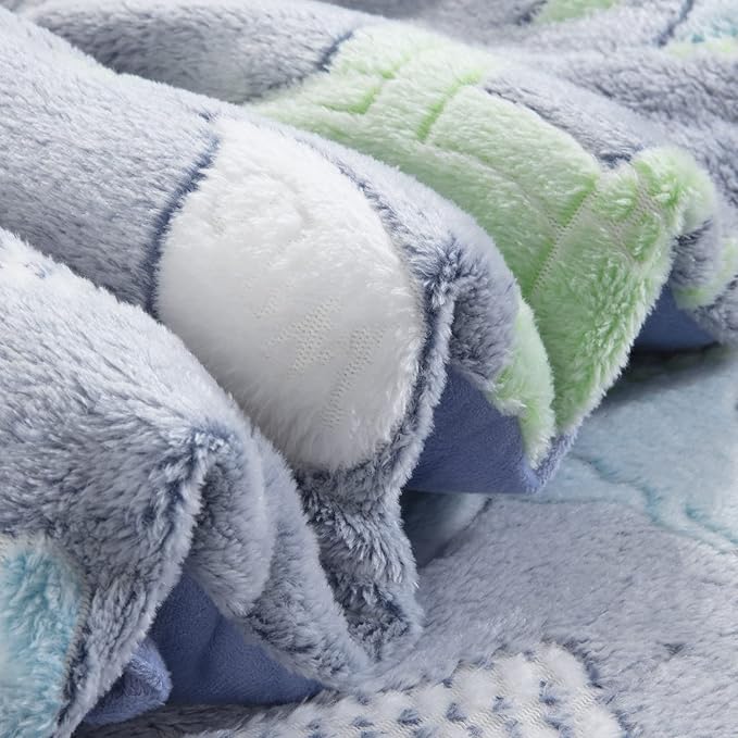 HOMBYS Glow in The Dark Comforter Set 7 Piece Full with Sheets, Blue Dinosaur Velvet Bedding Comforter Sets for Twin Bed, Ultra Soft Down Alternative Comforter for Boys Kids, Bed in a Bag - LeafyLoom