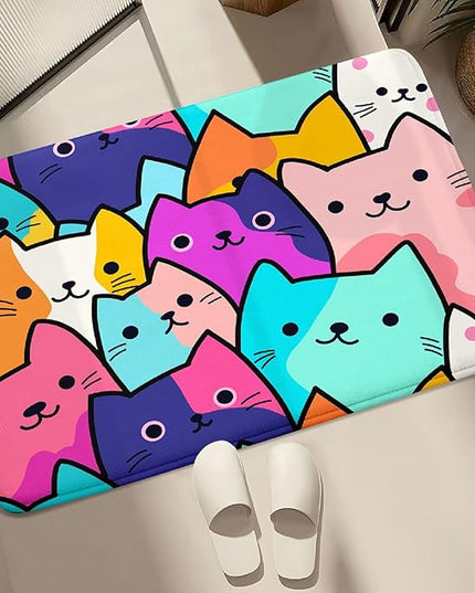 Cat Rug for Girls Bedroom - Cat Area Rug Cartoon Cat Rug Carpet for Kids Room Cute Cat Rugs Room Decor Colorful Anime Rug with Cat Printed, 2x3 Feet - LeafyLoom