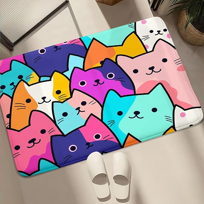 Cat Rug for Girls Bedroom - Cat Area Rug Cartoon Cat Rug Carpet for Kids Room Cute Cat Rugs Room Decor Colorful Anime Rug with Cat Printed, 2x3 Feet - LeafyLoom
