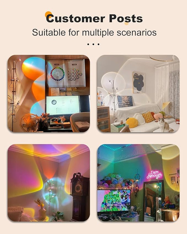 TACAHE RGBW Halo Projector Floor Lamp - 4000K LED with Replaceable Color Filters - Light and Shadow Mood Light - Multi-Head Ambient Decor Lighting for Bedroom, Living Room - 73" - 12W - Chrome - LeafyLoom