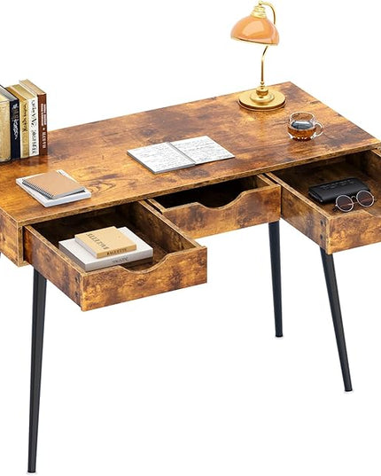 DlandHome Computer Desk,Office desk 43.3” X 20“ Inchs Standing with Drawers, Gaming Desk for Computer, Gaming, Laptop in Home Office,Bedroom,Living Room, Vintage - LeafyLoom