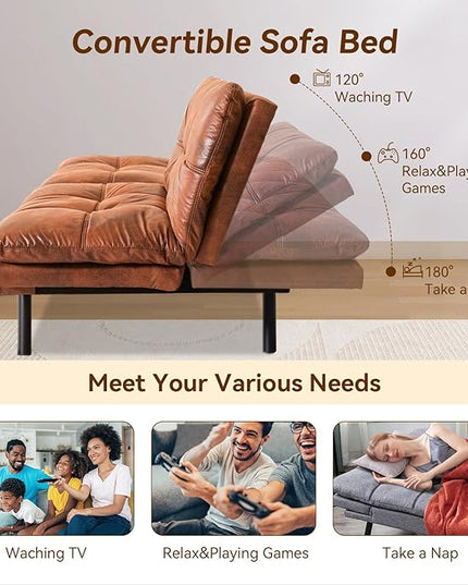 Convertible Couch Bed,Memory Foam Futon Sleeper Sofa Sofabed, Standard Brown - LeafyLoom