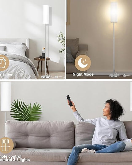 Floor Lamp for Living Room Bedroom with Remote, Modern LED Floor Lamp with Two Adjustment Modes of Reading and Colorful,Standing Lamp Tall Lamp with White,9W Bulb Included(Brushed Nickel) - LeafyLoom