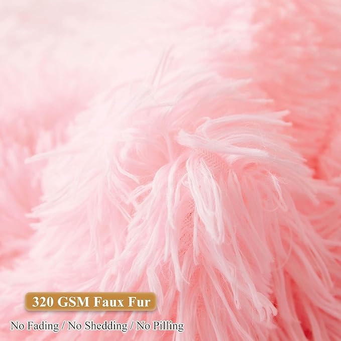 XeGe Faux Fur Reading Pillow Cover (No Filler), Fluffy Back Rest Pillow Case for Sitting in Bed, Adults Kids Girls Shaggy Sit Up Back Support Study Pillow Cover for Couch Chair Home Decoration, Pink - LeafyLoom