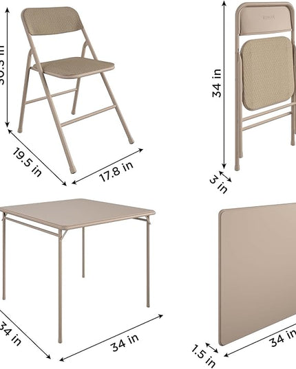 COSCO 5 Piece, Tan Folding Table and Chair Set. - LeafyLoom