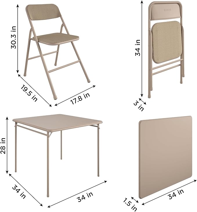 COSCO 5 Piece, Tan Folding Table and Chair Set. - LeafyLoom