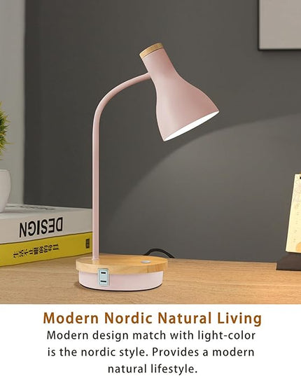 Metal Desk Lamp Touch Reading Lights Table Lamp Arc Desk Lamps for Bedroom, 3 Way Dimmable Bedside Lamp with USB Charging Ports, Reading Lamp for Study Room and Office (Pink-02) - LeafyLoom