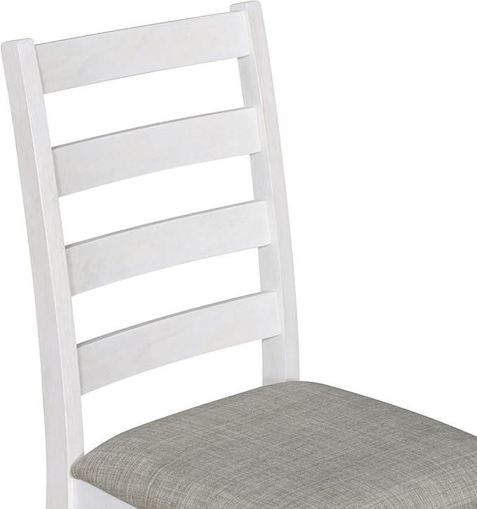 Set 6-Piece Rustic Dining Ensemble-Rectangular Wood Kitchen Table, 4 Chairs, and an Upholstered Bench with Comfy Cushions, Brown + White Wash Aesthetic, Onesize - LeafyLoom