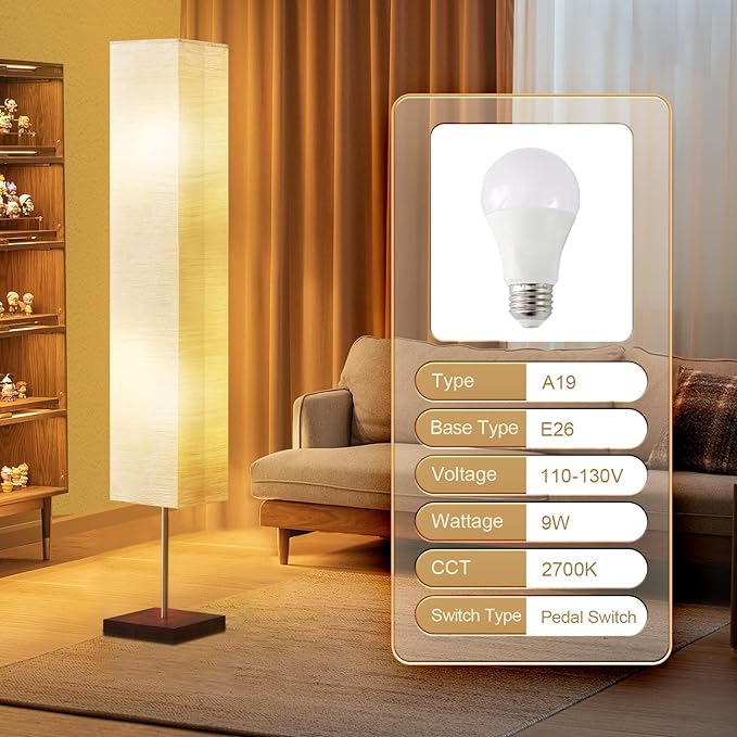 Floor Lamp for Living Room, Led Floor Lamp Column Floor Lamp Standing Lamp Corner Floor Lamp Modern Floor Lamp for Bedroom, Office& Living Room-Beige(Bulbs Included) - LeafyLoom