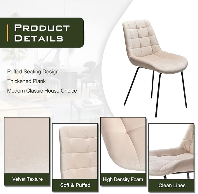 NicBex Velvet Dining Chairs, Upholstered Reception Chairs, Tufted Accent Chair with Metal Legs for Home Kitchen, Living Room, Set of 2, Khaki - LeafyLoom