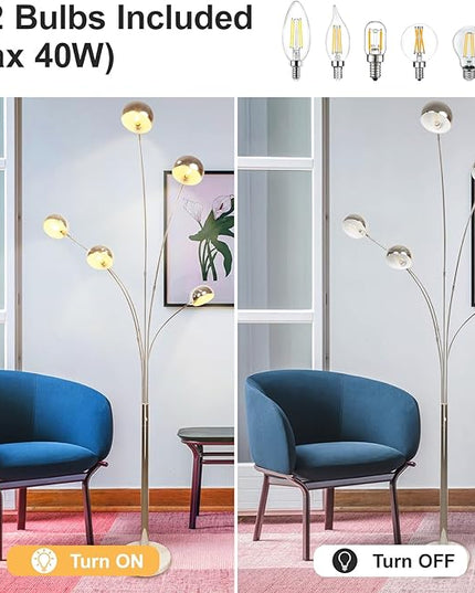 DLLT 5-Light Arc Floor Lamp, 86.6" Chrome Floor Lamps for Living Room, Multi-Head LED Standing Tall Lamp with Adjustable Arms, Modern Tree Floor Lamp for Bedroom, Study, Office, E12 Bulbs Included - LeafyLoom