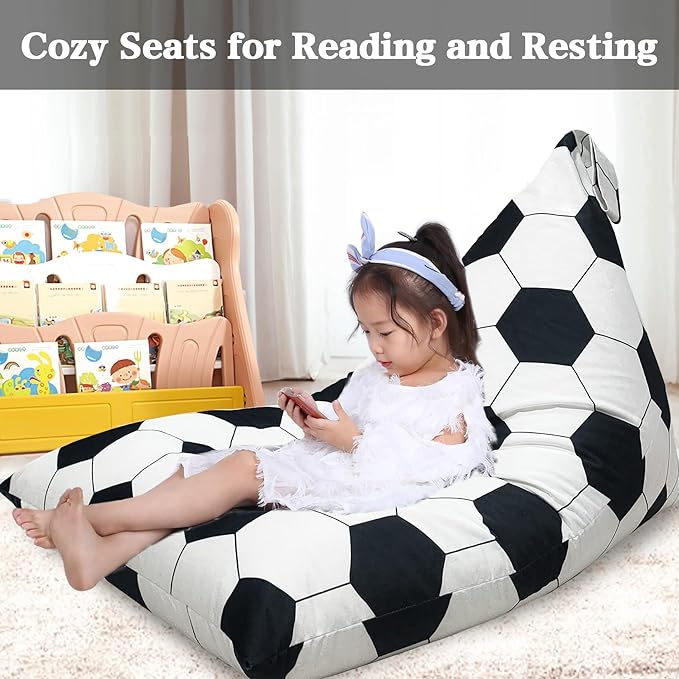 Jorbest Stuffed Animal Storage, Soccer Stuffed Animal Bean Bag Storage, Soccer Bean Bag Chair Cover for Kids, Luxury Velvet Stuffie Seat - Cover ONLY (200L/52 Gal) - LeafyLoom