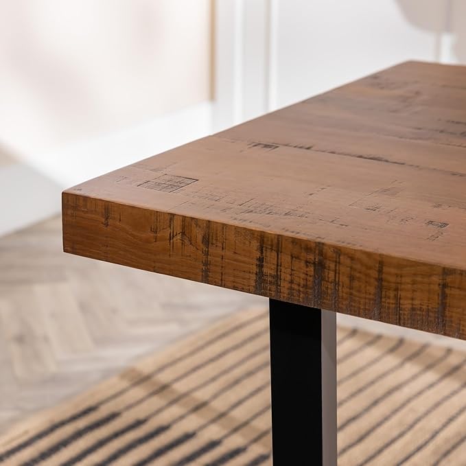 Walker Edison Andre Modern Solid Wood Dining Table, 72 Inch, Rustic Oak - LeafyLoom