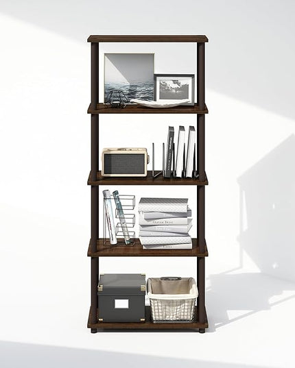 Furinno Turn-N-Tube 5-Tier Multipurpose Compact Display Rack, Shelving Unit, Bookcase, Walnut/Brown - LeafyLoom
