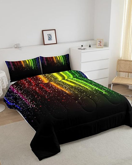 Abstract Ombre Comforter Set Kids Teens Colorful Bedding Set Decor Red Blue Green Yellow Comforter Room Decor 3Pcs Full Size - LeafyLoom