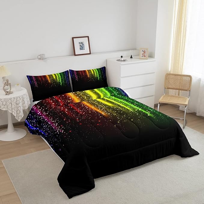 Abstract Ombre Comforter Set Kids Teens Colorful Bedding Set Decor Red Blue Green Yellow Comforter Room Decor 3Pcs Full Size - LeafyLoom