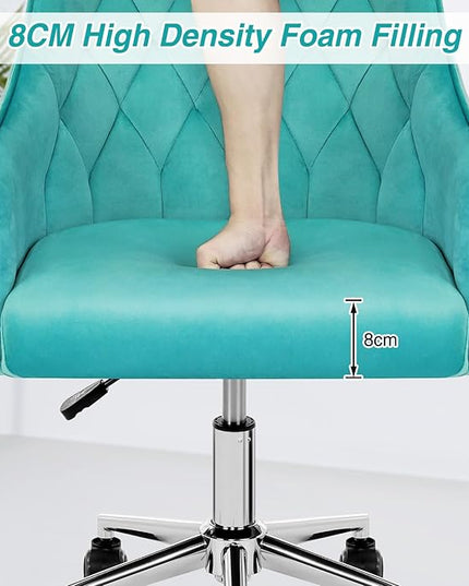 Velvet Desk Chair Vanity Chair for Makeup with Wheels and Back Home Office Chair Adjustable Rolling Swivel Chair for Bedroom Vanity Room Green - LeafyLoom